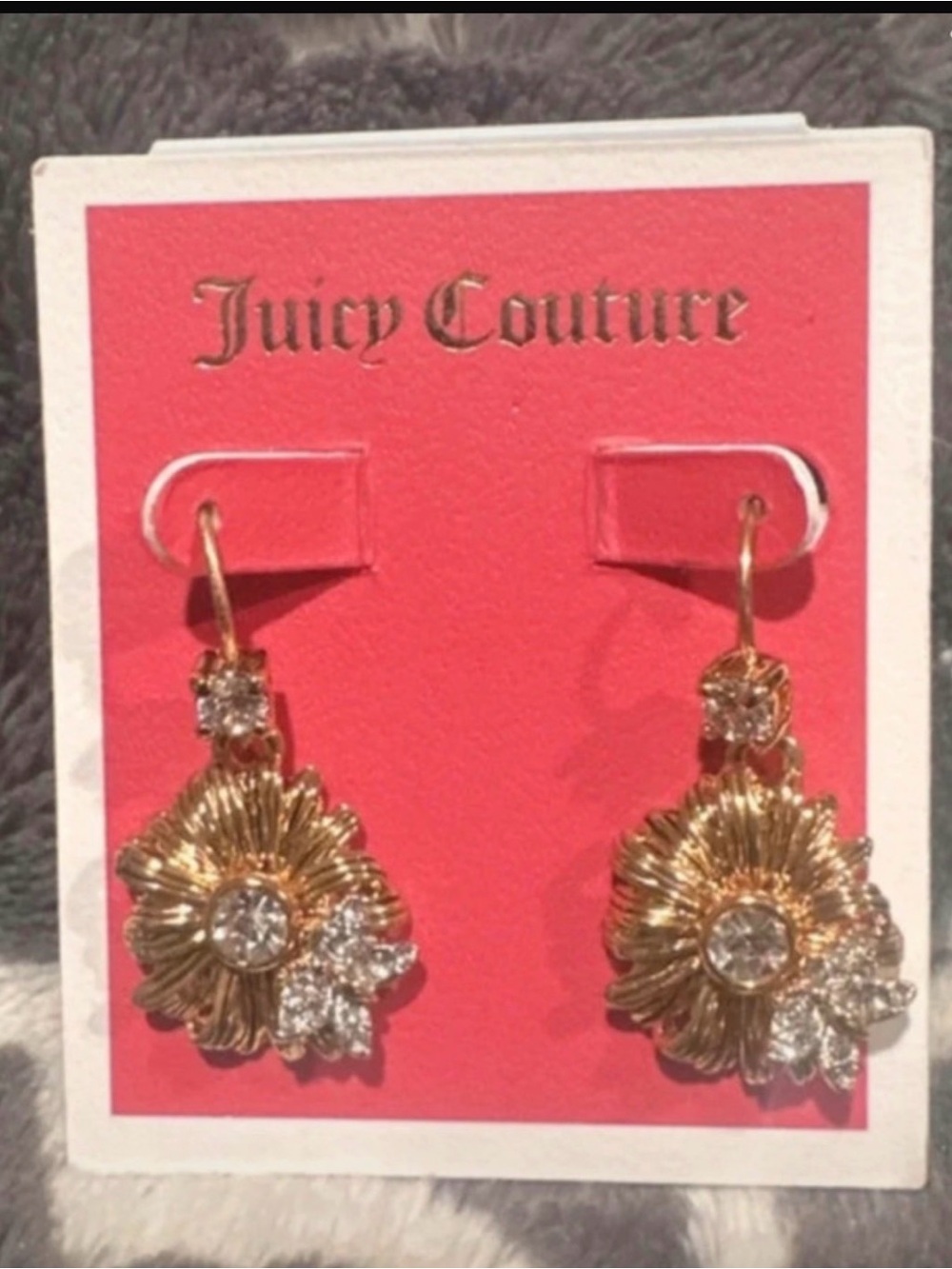 Juicy Couture Gold Floral Crystal Dangle Earrings